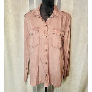 AMERICAN EAGLE Boyfriend Fit Purple/Pink Long Slv Utility Button Up Shirt Large
